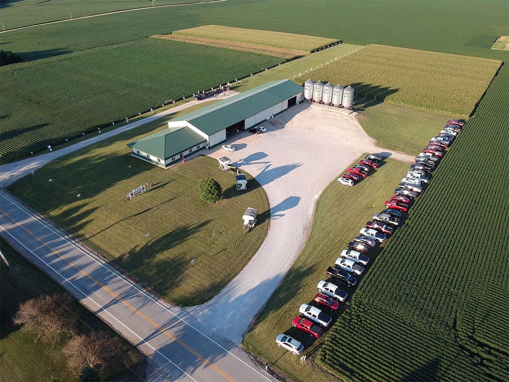 aerial shot of Plunk Feeny Family Farms